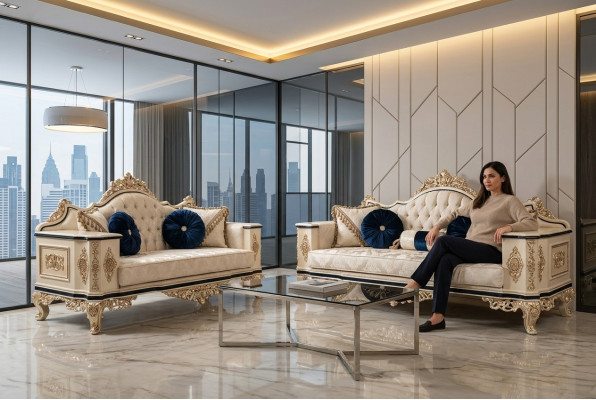 Chesterfield Sofa Set 3+1 Luxury 2-piece Fabric Sofa Living Room