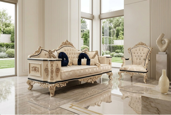 Chesterfield Sofa Set 3+1 Luxury 2-piece Fabric Sofa Living Room