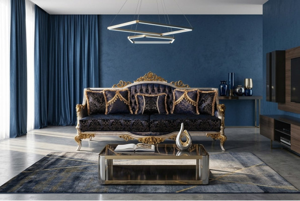 Baroque-style Three-seater Couch with Golden Frame Sofa Couches Furniture New