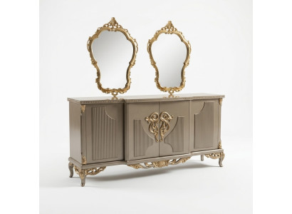 Sideboard with Mirror Taupe Brown Wood Cabinet Sideboard 2-piece