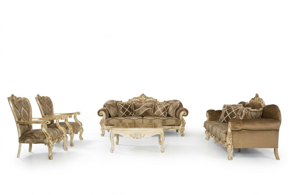 Exclusive sofa set in beige color in Baroque-Rococo style 3 + 3 + 1 + 1 + coffee table