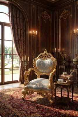 Baroque Armchair Single-Seater Couch French Chair with Carved Legs