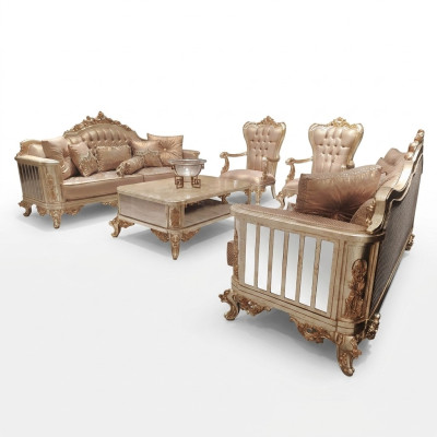 Classic Baroque Rococo Chesterfield 5-piece Coffee Table Beige Sofa Furniture