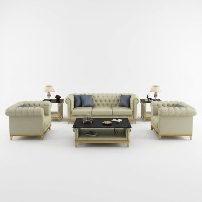 Chesterfield Sofa Set Couch Upholstery Furniture Set 3+2+1 Leather Sofa 3-piece