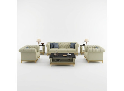 Chesterfield Sofa Set Couch Upholstery Furniture Set 3+2+1 Leather Sofa 3-piece