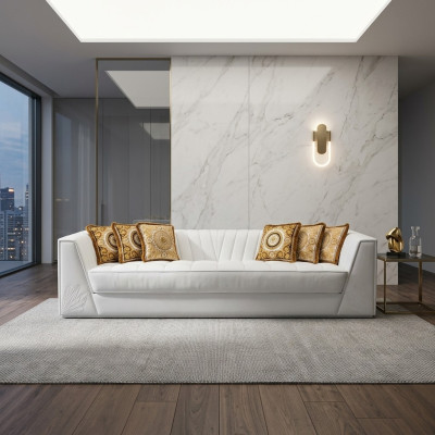 White luxury couch Medusa with golden heads sofa three-seater couches leather