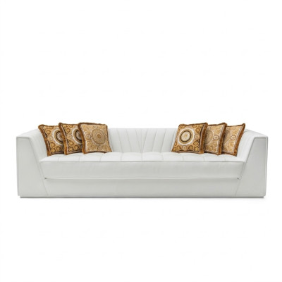 White luxury couch Medusa with golden heads sofa three-seater couches leather