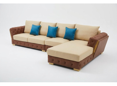 Leather Sofa Luxury Couch Upholstery Furniture Beige Design Corner Sofa Furniture