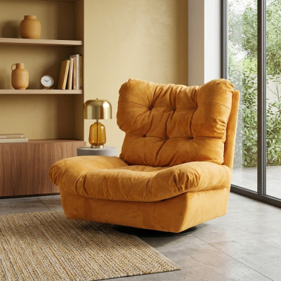 Designer Armchair Rotatable 1-Seater Yellow Upholstered with Ear Padding
