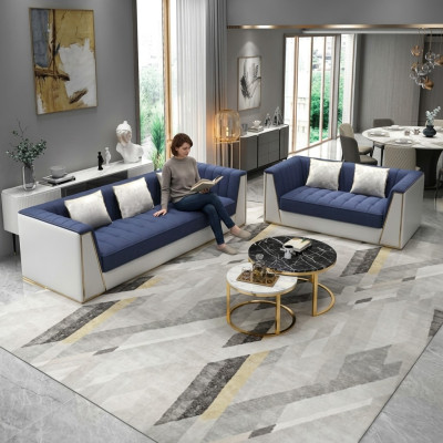 Blue-white modern sofa set 3+2 living room suite luxury couches