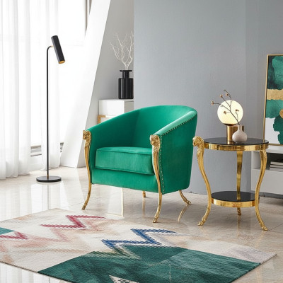 Green luxury armchair upholstered furniture gold feet living room single-seater new