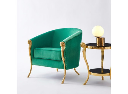 Green luxury armchair upholstered furniture gold feet living room single-seater new