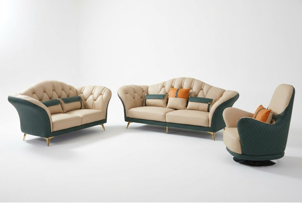 Chesterfield Furniture Set Upholstery Furniture 3-piece Set Leather Sofa New