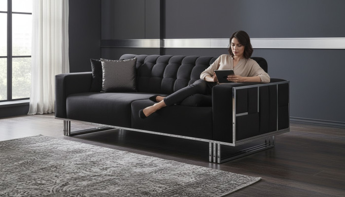 Three-seater sofa furniture furnishing couches sofas black upholstery