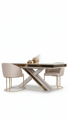 X-legs dining table pedestal table luxury tables white gold table furniture wood