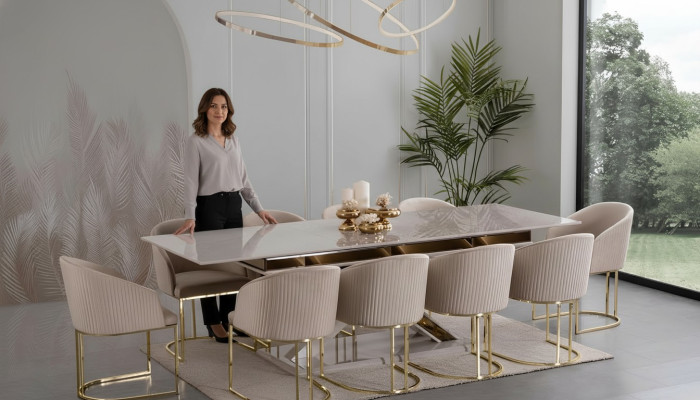 Dining room set dining group stainless steel chairs 10x armchairs dining table table 11-piece