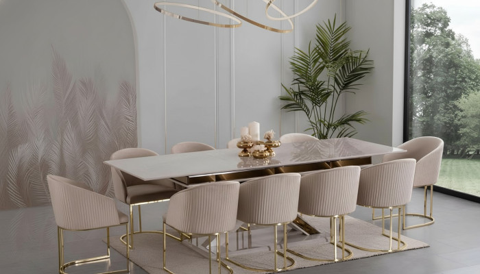 Dining room set dining group stainless steel chairs 10x armchairs dining table table 11-piece