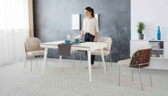 Modern dining group furniture dining room set suite seating dining table upholstered 5-piece set.