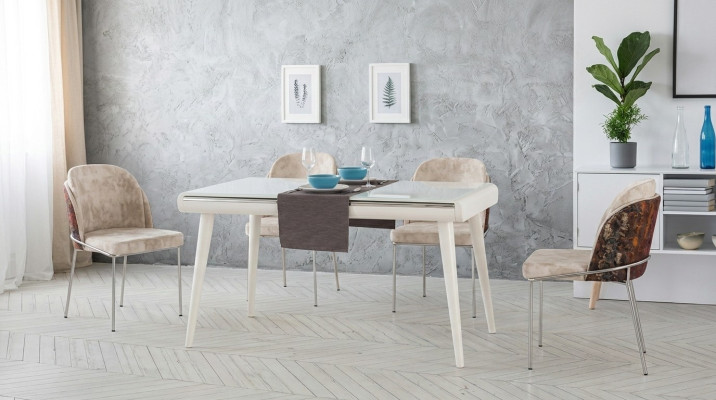 Modern dining group furniture dining room set suite seating dining table upholstered 5-piece set.