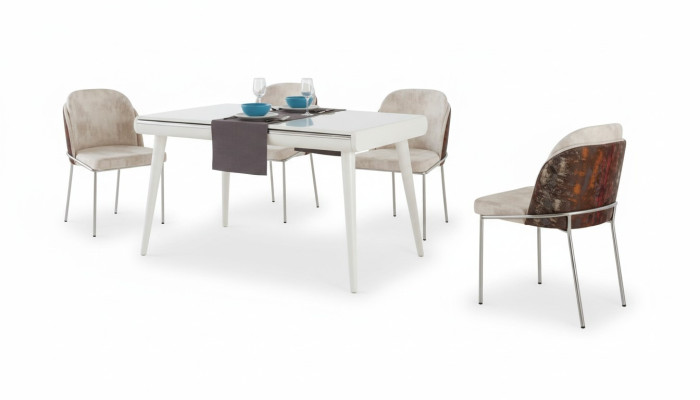 Modern dining group furniture dining room set suite seating dining table upholstered 5-piece set.