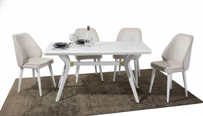 Esgruppen Set Luxury White 4x Chairs Stainless Steel Furniture Wooden Furniture