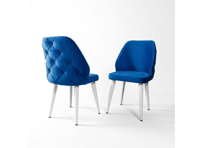 Wooden upholstered chair blue back Chesterfield on white legs dining room