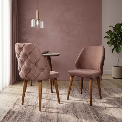 Wooden upholstered chair beige back Chesterfield on wooden legs for dining room