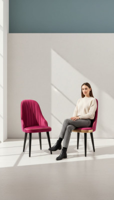 Wooden soft pink chair on black legs for the dining room, new model.