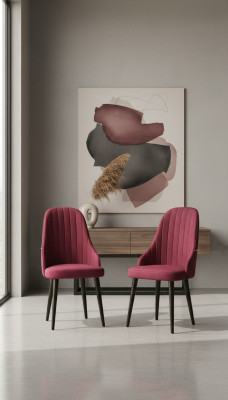 Wooden soft pink chair on black legs for the dining room, new model.