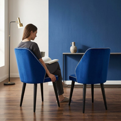 Compact, soft wooden stool on black legs for the dining room