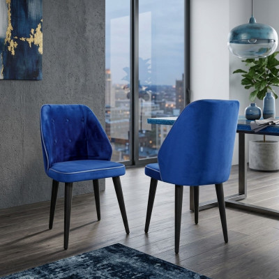 Compact, soft wooden stool on black legs for the dining room