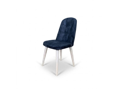 High green chair with black wooden legs and a soft back for the dining room