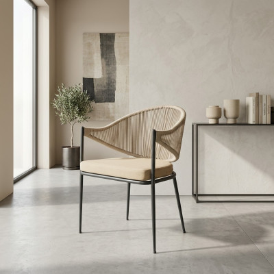 Beige Chair Single-Seater Upholstered Furniture Dining Room Chairs Stainless Steel Elements