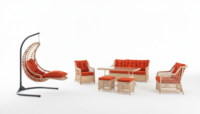 Sofa set garden furniture table stool armchair veranda seating group 6-piece.