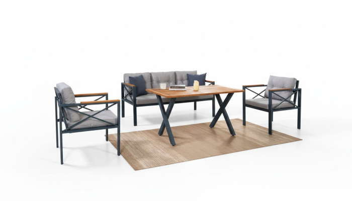 Modern gray garden furniture set armchair ottoman table porch 4-piece set.