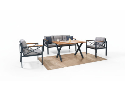 Modern gray garden furniture set armchair ottoman table porch 4-piece set.