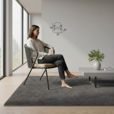 Chair with soft stainless steel leg and round gray backrest