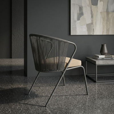 Chair with soft stainless steel leg and round gray backrest