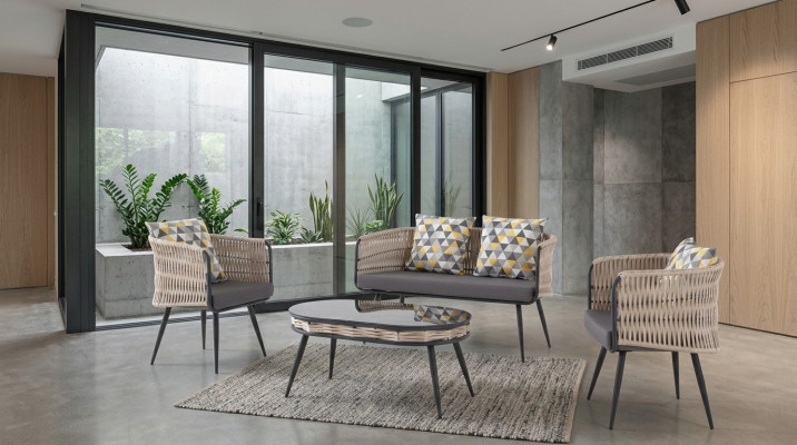 Garden furniture sofa set table stool armchair porch seating groups 4-piece set.