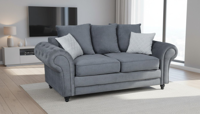 Gray Chesterfield couch upholstery furniture fabric couches sofas two-seater