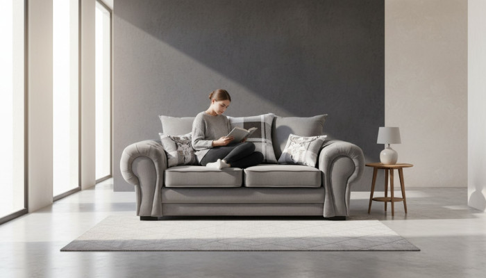 Gray Chesterfield Couch Upholstery Furniture Fabric Couches Sofas Design Textile