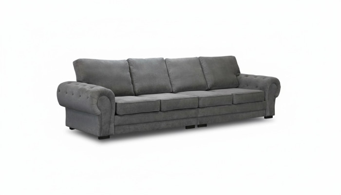Four-seater classic sofa furniture upholstery in gray comfortable couch fabric