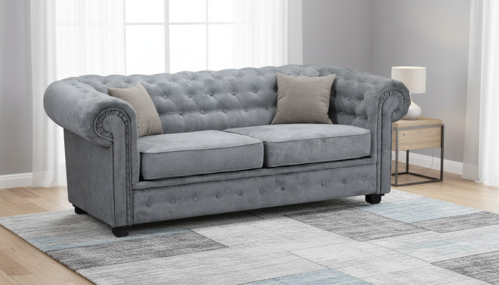 Gray Chesterfield sofa cushion furniture two-seater couches sofas fabric textile