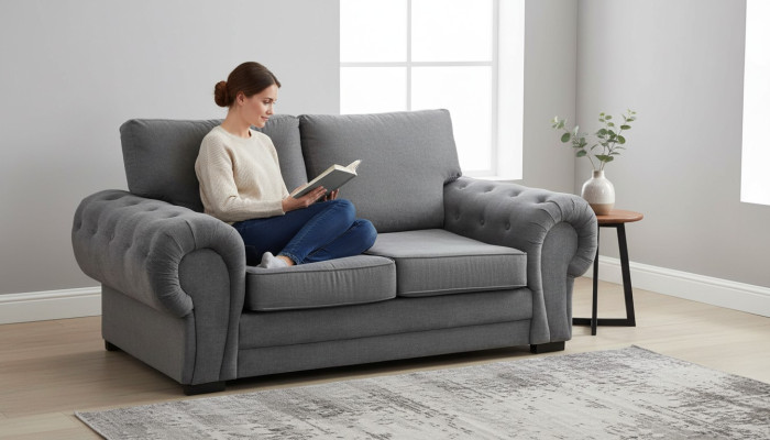 Gray living room couch cushions furniture two-seater couches sofas fabric textile