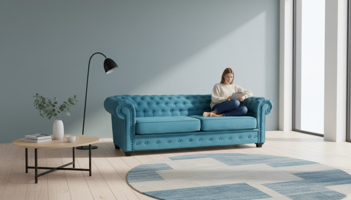 Three-seater couch textile turquoise sofa upholstery furniture furnishing sofas couches