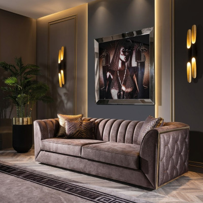 Luxurious 3-seater taupe sofa for living room furniture