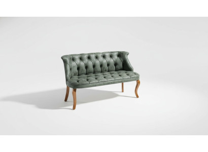 Green two-seater Chesterfield sofa in faux leather for living room