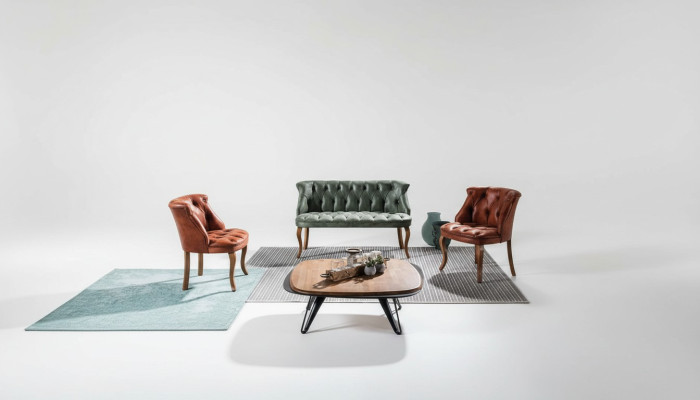 Modern Chesterfield-style faux leather loveseat, furniture, two-seater sofa, armchair