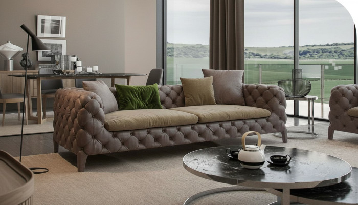 Taupe Chesterfield Three-Seater Luxury Modern Sofa Style Living Room Furniture