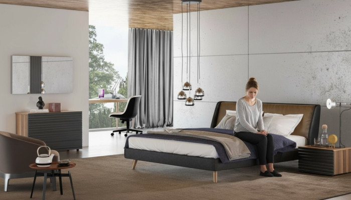 Makeup Table Natural Walnut - Matt Jute Mirror Bedroom Modern